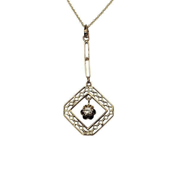 Vintage 10 Karat Yellow Gold and Diamond Pendant Necklace...